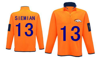 Men's Denver Broncos 13 Siemian Antigua Charcoal Fortune Sweater Knit Microfleece Quarter-Zip Pullover Orange Jacket