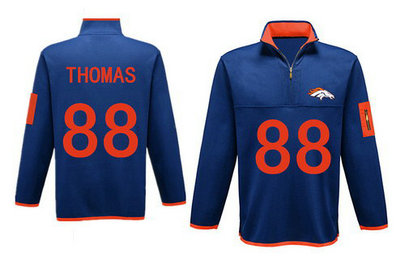 Men's Denver Broncos 88 Thomas Antigua Charcoal Fortune Sweater Knit Microfleece Quarter-Zip Pullover Blue Jacket Men's Denver Broncos 88 Thomas Antigua Charcoal Fortune Sweater Knit Microfleece Quarter-Zip Pullover Blue Jacket