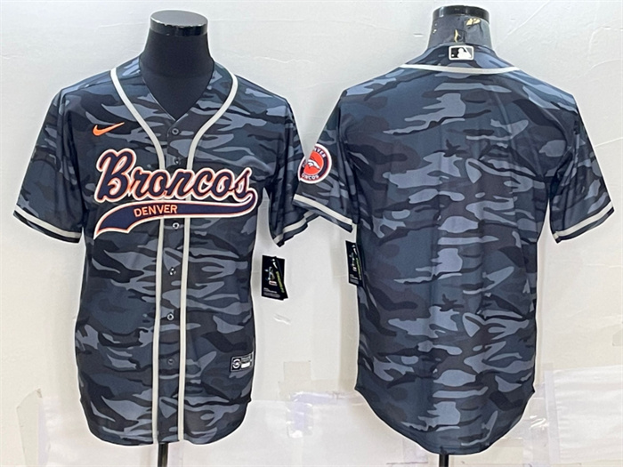 Men's Denver Broncos Blank Grey Camo With Patch Cool Base Stitched Baseball Jersey Men's Denver Broncos Blank Grey Camo With Patch Cool Base Stitched Baseball Jersey