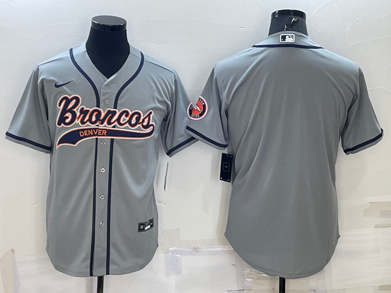 Men's Denver Broncos Blank Grey With Patch Cool Base Stitched Baseball Jersey Men's Denver Broncos Blank Grey With Patch Cool Base Stitched Baseball Jersey