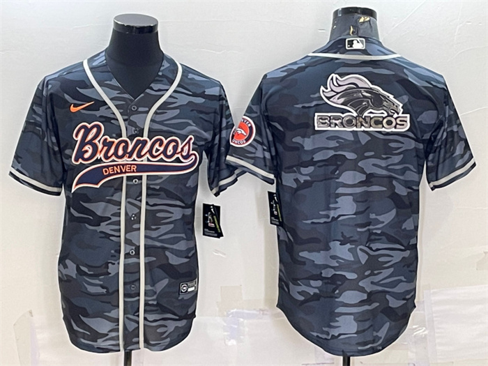 Men's Denver Broncos Grey Camo Team Big Logo With Patch Cool Base Stitched Baseball Jersey Men's Denver Broncos Grey Camo Team Big Logo With Patch Cool Base Stitched Baseball Jersey