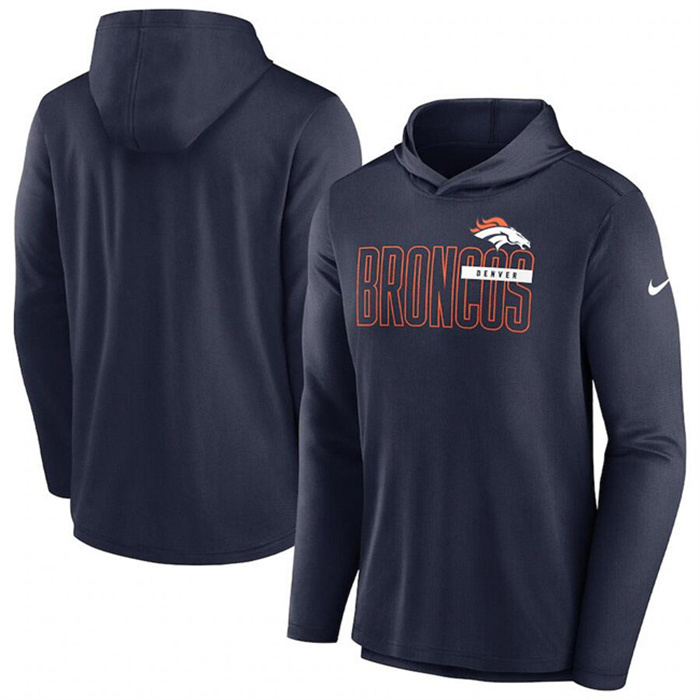 Men's Denver Broncos Navy Lightweight Performance Hooded Long Sleeve T-Shirt Men's Denver Broncos Navy Lightweight Performance Hooded Long Sleeve T-Shirt
