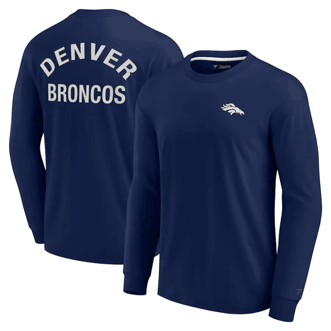 Men's Denver Broncos Navy Signature Unisex Super Soft Long Sleeve T-Shirt Men's Denver Broncos Navy Signature Unisex Super Soft Long Sleeve T-Shirt