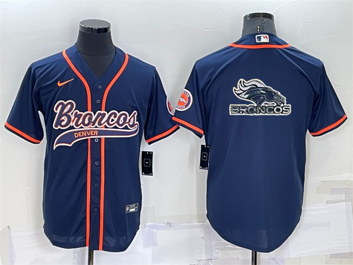 Men's Denver Broncos Navy Team Big Logo With Patch Cool Base Stitched Baseball Jersey Men's Denver Broncos Navy Team Big Logo With Patch Cool Base Stitched Baseball Jersey