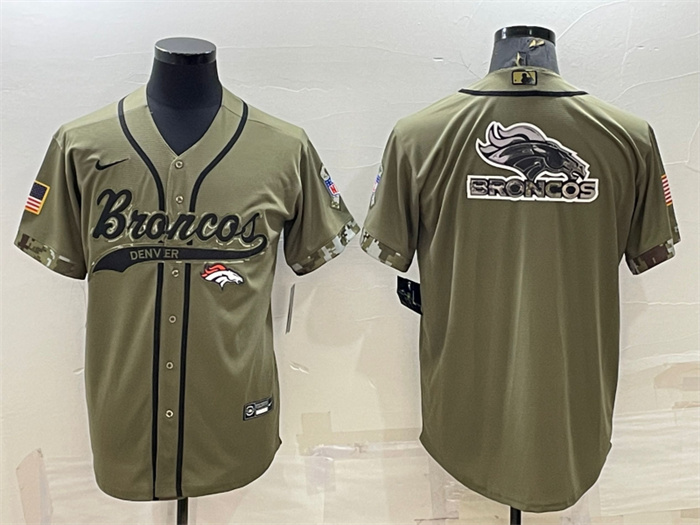 Men's Denver Broncos Olive Salute To Service Team Big Logo Cool Base Stitched Baseball Jersey Men's Denver Broncos Olive Salute To Service Team Big Logo Cool Base Stitched Baseball Jersey