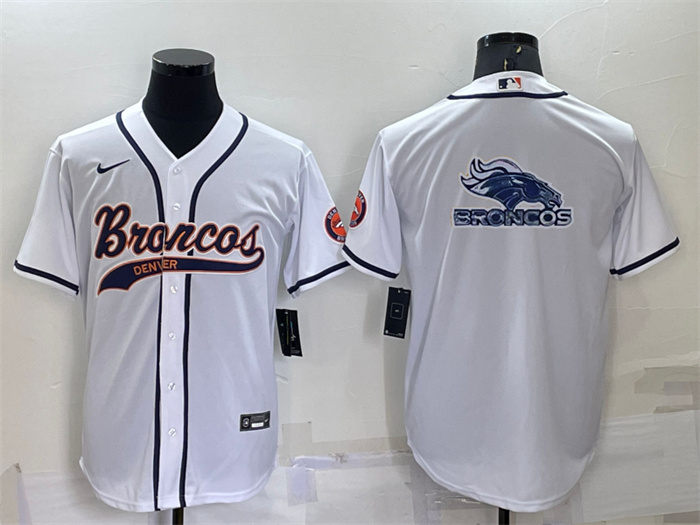 Men's Denver Broncos White Team Big Logo With Patch Cool Base Stitched Baseball Jersey Men's Denver Broncos White Team Big Logo With Patch Cool Base Stitched Baseball Jersey