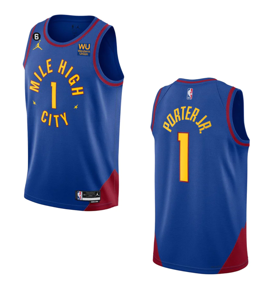 Men's Denver Nuggets #1 Michael Porter Jr. Blue 2022 23 Statement Edition With NO.6 PatchStitched Jersey Men's Denver Nuggets #1 Michael Porter Jr. Blue 2022 23 Statement Edition With NO.6 PatchStitched Jersey