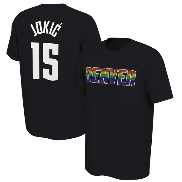 Men's Denver Nuggets #15 Nikola Jokic Black Name & Number T-Shirt Men's Denver Nuggets #15 Nikola Jokic Black Name & Number T-Shirt