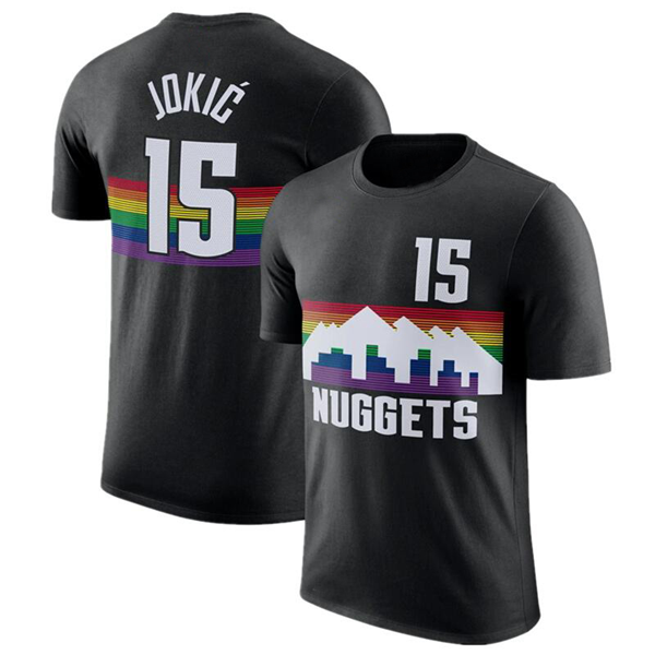 Men's Denver Nuggets #15 Nikola Jokic Black T-Shirt Men's Denver Nuggets #15 Nikola Jokic Black T-Shirt