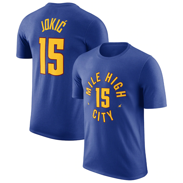 Men's Denver Nuggets #15 Nikola Jokic Blue T-Shirt Men's Denver Nuggets #15 Nikola Jokic Blue T-Shirt