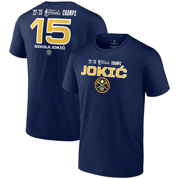 Men's Denver Nuggets #15 Nikola Jokic Navy Name & Number T-Shirt 2 Men's Denver Nuggets #15 Nikola Jokic Navy Name & Number T-Shirt 2