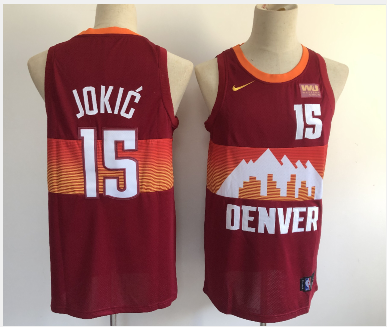 Men's Denver Nuggets #15 Nikola Jokic Red 2021 City Edition NBA Swingman Jersey With The Sponsor Logo Men's Denver Nuggets #15 Nikola Jokic Red 2021 City Edition NBA Swingman Jersey With The Sponsor Logo