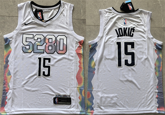 Men's Denver Nuggets #15 Nikola Jokic White 2024 City Edition Stitched Basketball Jersey Men's Denver Nuggets #15 Nikola Jokic White 2024 City Edition Stitched Basketball Jersey