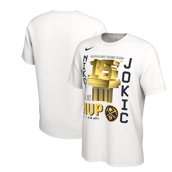 Men's Denver Nuggets #15 Nikola Jokic White MVP Name & Number T-Shirt Men's Denver Nuggets #15 Nikola Jokic White MVP Name & Number T-Shirt