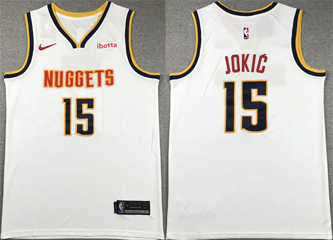 Men's Denver Nuggets #15 Nikola Jokic White Stitched Basketball Jersey Men's Denver Nuggets #15 Nikola Jokic White Stitched Basketball Jersey