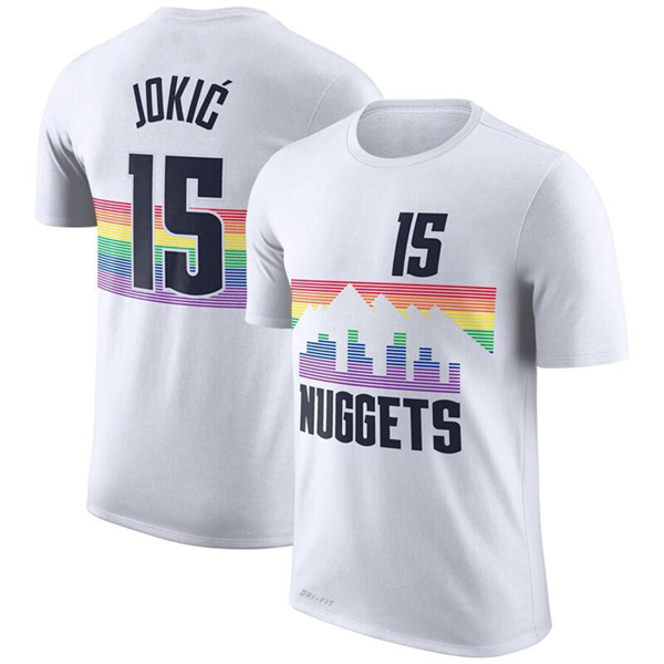 Men's Denver Nuggets #15 Nikola Jokic White T-Shirt Men's Denver Nuggets #15 Nikola Jokic White T-Shirt