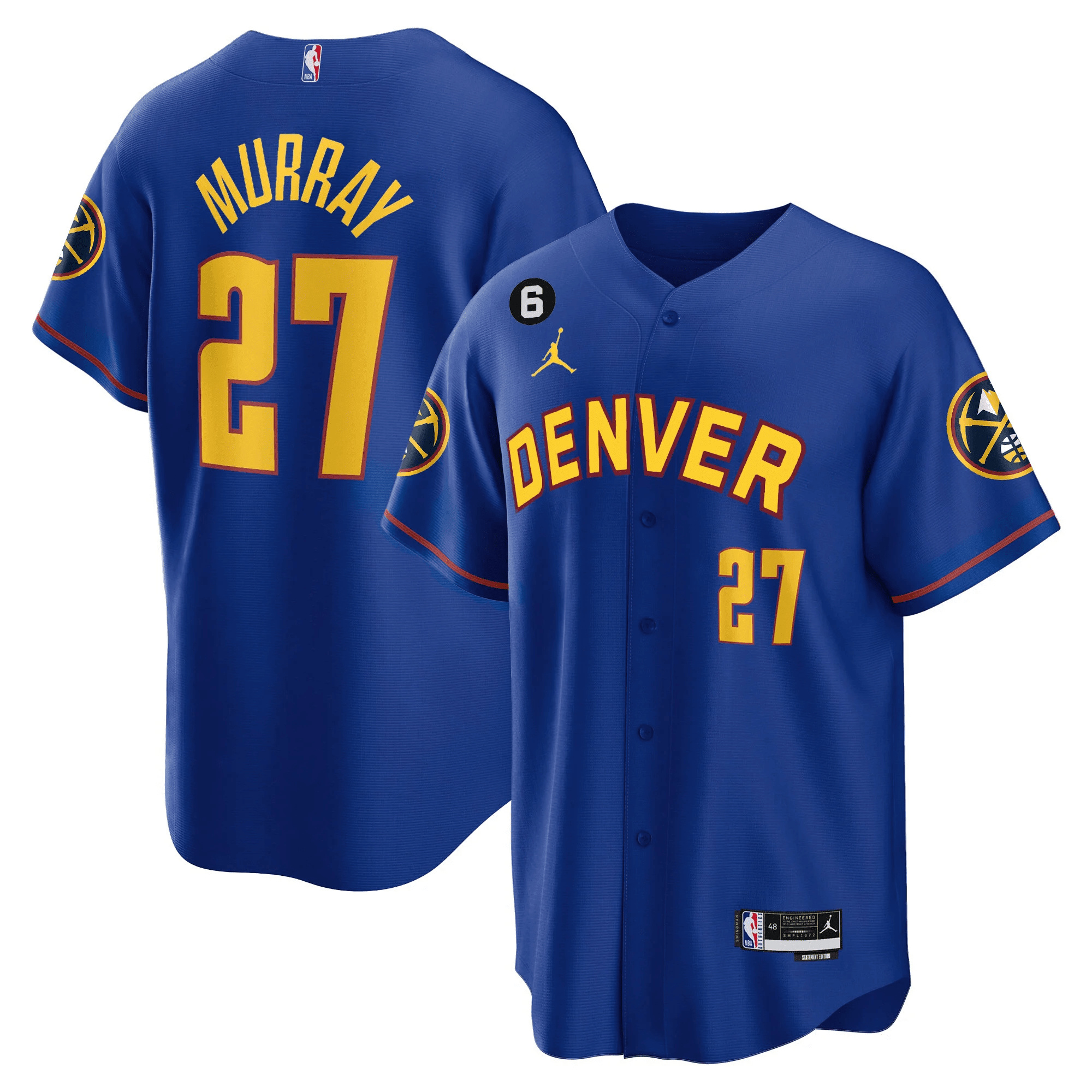 Men's Denver Nuggets #27 Jamal Murray Blue With No.6 Patch Cool Base Stitched Baseball Jersey Men's Denver Nuggets #27 Jamal Murray Blue With No.6 Patch Cool Base Stitched Baseball Jersey