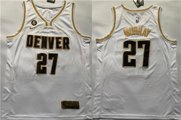 Men's Denver Nuggets #27 Jamal Murray White With NO.6 Patch Stitched Jersey Men's Denver Nuggets #27 Jamal Murray White With NO.6 Patch Stitched Jersey