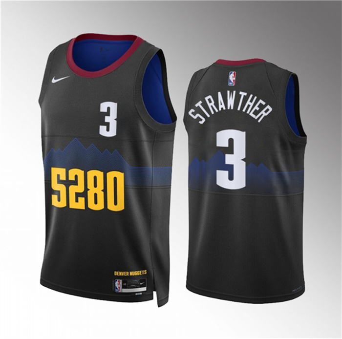 Men's Denver Nuggets #3 Julian Strawther Black 2023 City Edition Stitched Basketball Jersey Men's Denver Nuggets #3 Julian Strawther Black 2023 City Edition Stitched Basketball Jersey