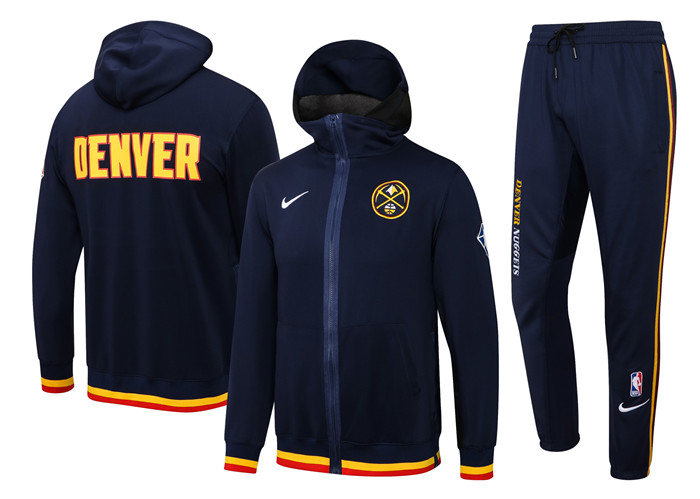 Men's Denver Nuggets 75th Anniversary Navy Performance Showtime Full-Zip Hoodie Jacket And Pants Suit Men's Denver Nuggets 75th Anniversary Navy Performance Showtime Full-Zip Hoodie Jacket And Pants Suit