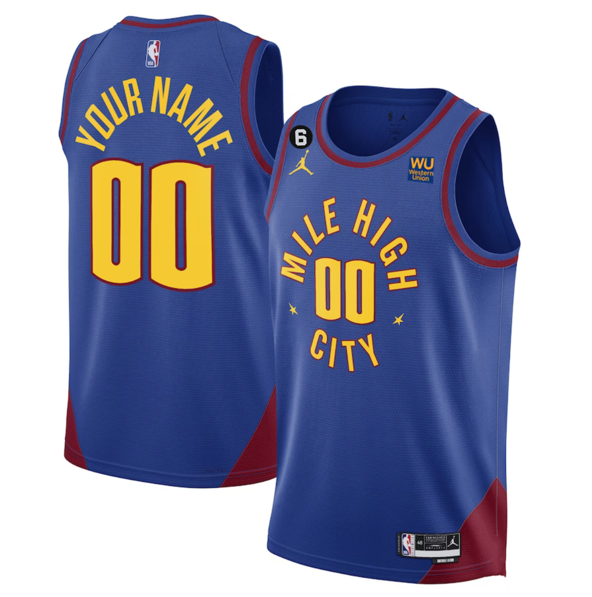 Men's Denver Nuggets Active Player Custom Blue 2022 23 Statement Edition With NO.6 Patch Stitched Jersey Men's Denver Nuggets Active Player Custom Blue 2022 23 Statement Edition With NO.6 Patch Stitched Jersey