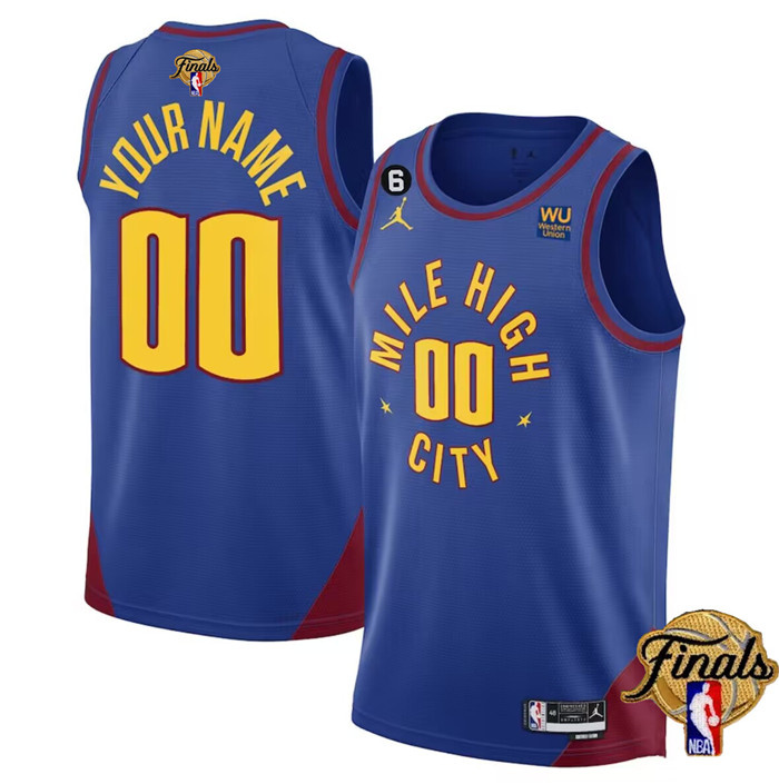 Men's Denver Nuggets Active Player Custom Blue 2023 Finals Statement Edition With NO.6 Patch Stitched Basketball Jersey Men's Denver Nuggets Active Player Custom Blue 2023 Finals Statement Edition With NO.6 Patch Stitched Basketball Jersey