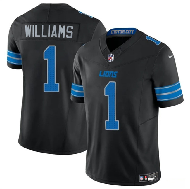 Men's Detroit Lions #1 Jameson Williams Black 2025 F.U.S.E. Vapor Limited Stitched Jersey Men's Detroit Lions #1 Jameson Williams Black 2025 F.U.S.E. Vapor Limited Stitched Jersey