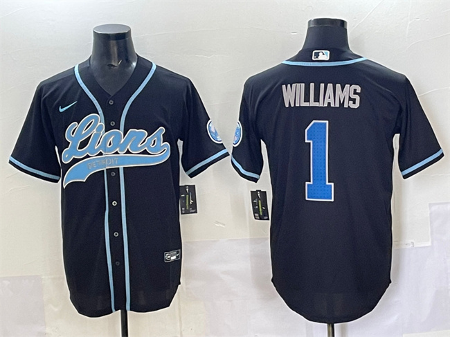 Men's Detroit Lions #1 Jameson Williams Black Stitched Baseball Jersey Men's Detroit Lions #1 Jameson Williams Black Stitched Baseball Jersey