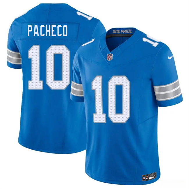 Men's Detroit Lions #10 Isiah Pacheco Blue 2026 F.U.S.E. Vapor Limited Stitched Jersey Men's Detroit Lions #10 Isiah Pacheco Blue 2026 F.U.S.E. Vapor Limited Stitched Jersey