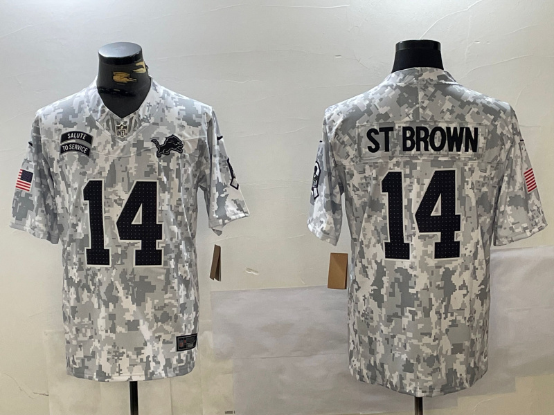 Men's Detroit Lions #14 Amon-Ra St. Brown 2024 F.U.S.E Arctic Camo Salute To Service Limited Stitched Football jerseys Men's Detroit Lions #14 Amon-Ra St. Brown 2024 F.U.S.E Arctic Camo Salute To Service Limited Stitched Football jerseys