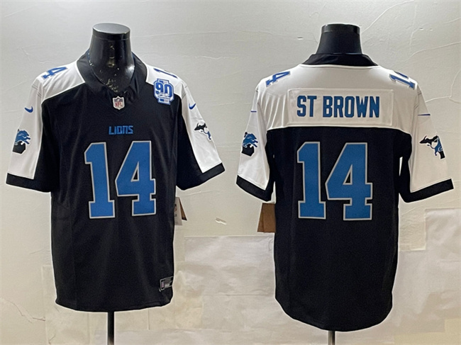 Men's Detroit Lions #14 Amon-Ra St. Brown Black Alternate F.U.S.E. 2024 Michigan & 90th Anniversary Patch Vapor Limited Stitched Jersey Men's Detroit Lions #14 Amon-Ra St. Brown Black Alternate F.U.S.E. 2024 Michigan & 90th Anniversary Patch Vapor Limited Stitched Jersey