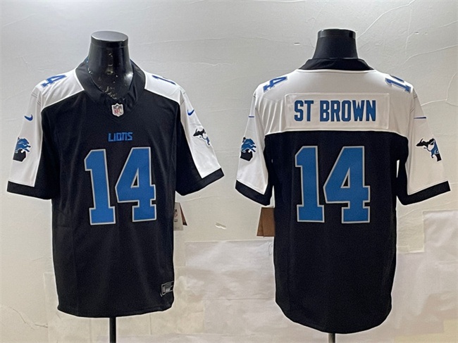 Men's Detroit Lions #14 Amon-Ra St. Brown Black Alternate F.U.S.E. 2024 Michigan Patch Vapor Limited Stitched Jersey Men's Detroit Lions #14 Amon-Ra St. Brown Black Alternate F.U.S.E. 2024 Michigan Patch Vapor Limited Stitched Jersey