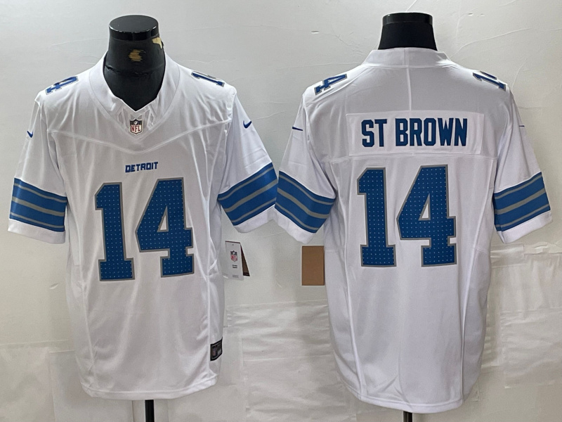 Men's Detroit Lions #14 Amon-Ra St. Brown White 2024 F.U.S.E. Vapor Limited Stitched Jersey