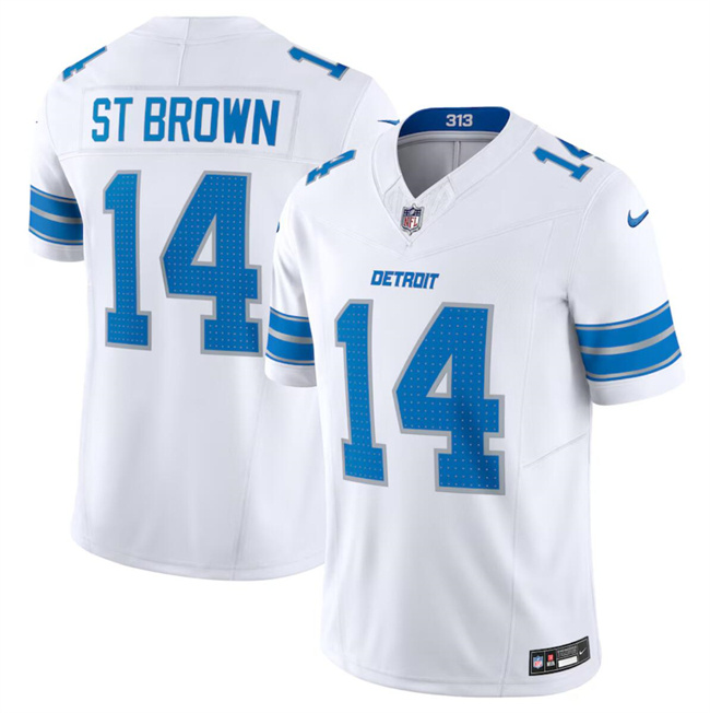 Men's Detroit Lions #14 Amon-Ra St. Brown White 2024 F.U.S.E. Vapor Limited Stitched Jersey1