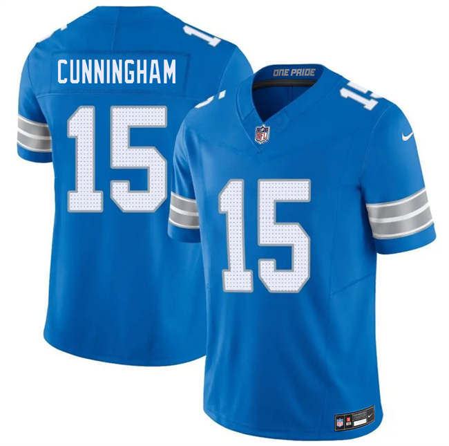 Men's Detroit Lions #15 Malik Cunningham Blue 2026 F.U.S.E. Vapor Limited Stitched Jersey Men's Detroit Lions #15 Malik Cunningham Blue 2026 F.U.S.E. Vapor Limited Stitched Jersey