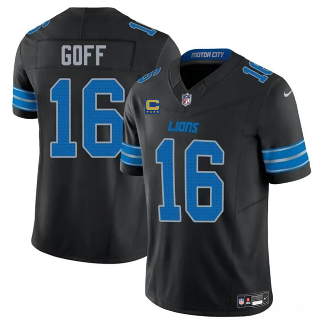 Men's Detroit Lions #16 Jared Goff Black 2024 F.U.S.E. With 4-Star C Patch 2nd Alternate Vapor Limited Stitched Jersey Men's Detroit Lions #16 Jared Goff Black 2024 F.U.S.E. With 4-Star C Patch 2nd Alternate Vapor Limited Stitched Jersey