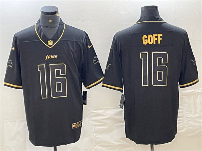 Men's Detroit Lions #16 Jared Goff Black Gold Edition Stitched Jersey Men's Detroit Lions #16 Jared Goff Black Gold Edition Stitched Jersey