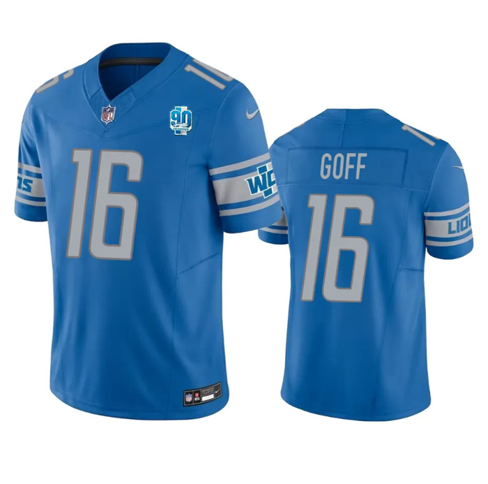 Men's Detroit Lions #16 Jared Goff Blue 2023 F.U.S.E. 90th Anniversary Vapor Untouchable Limited Stitched Jersey Men's Detroit Lions #16 Jared Goff Blue 2023 F.U.S.E. 90th Anniversary Vapor Untouchable Limited Stitched Jersey