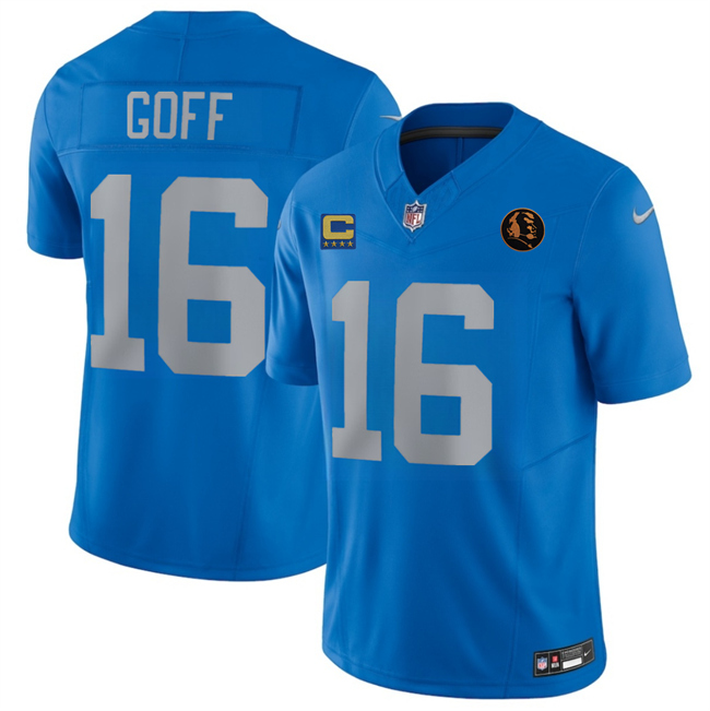Men's Detroit Lions #16 Jared Goff Blue 2025 F.U.S.E.With 4-Star C Patch And John Madden Patch Vapor Limited Stitched Jersey Men's Detroit Lions #16 Jared Goff Blue 2025 F.U.S.E.With 4-Star C Patch And John Madden Patch Vapor Limited Stitched Jersey