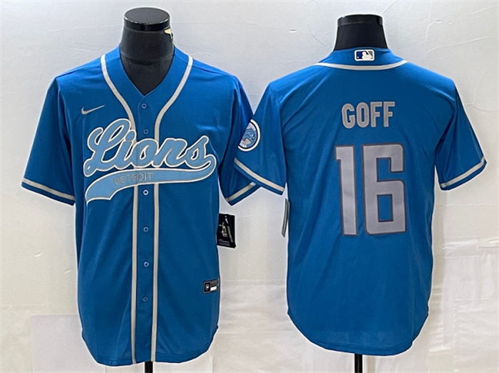 Men's Detroit Lions #16 Jared Goff Blue Cool Base Stitched Baseball Jersey Men's Detroit Lions #16 Jared Goff Blue Cool Base Stitched Baseball Jersey