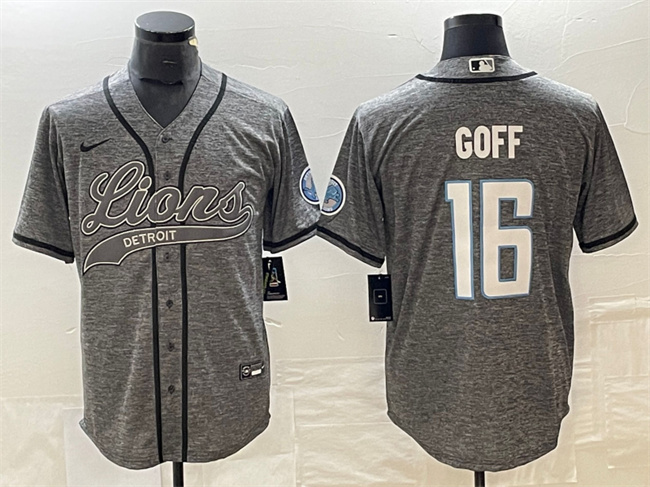 Men's Detroit Lions #16 Jared Goff Grey Cool Base Stitched Baseball Jersey Men's Detroit Lions #16 Jared Goff Grey Cool Base Stitched Baseball Jersey
