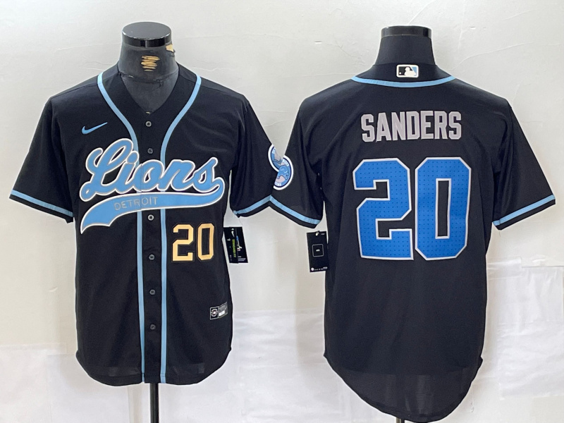 Men's Detroit Lions #20 Barry Sanders Black Cool Base Stitched Baseball Jersey 1 Men's Detroit Lions #20 Barry Sanders Black Cool Base Stitched Baseball Jersey 1