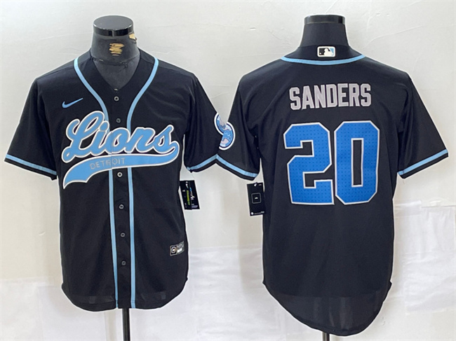 Men's Detroit Lions #20 Barry Sanders Black Cool Base Stitched Baseball Jersey Men's Detroit Lions #20 Barry Sanders Black Cool Base Stitched Baseball Jersey