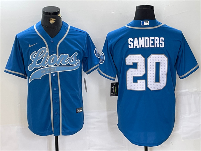 Men's Detroit Lions #20 Barry Sanders Blue Cool Base Stitched Baseball Jersey Men's Detroit Lions #20 Barry Sanders Blue Cool Base Stitched Baseball Jersey