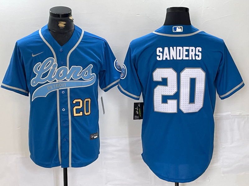 Men's Detroit Lions #20 Barry Sanders Blue Cool Base Stitched Baseball Jersey 1 Men's Detroit Lions #20 Barry Sanders Blue Cool Base Stitched Baseball Jersey 1