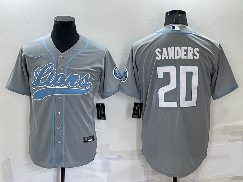 Men's Detroit Lions #20 Barry Sanders Gray Cool Base Stitched Baseball Jersey Men's Detroit Lions #20 Barry Sanders Gray Cool Base Stitched Baseball Jersey