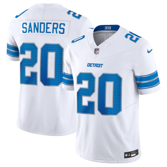 Men's Detroit Lions #20 Barry Sanders White 2024 F.U.S.E. Vapor Limited Stitched Jersey Men's Detroit Lions #20 Barry Sanders White 2024 F.U.S.E. Vapor Limited Stitched Jersey