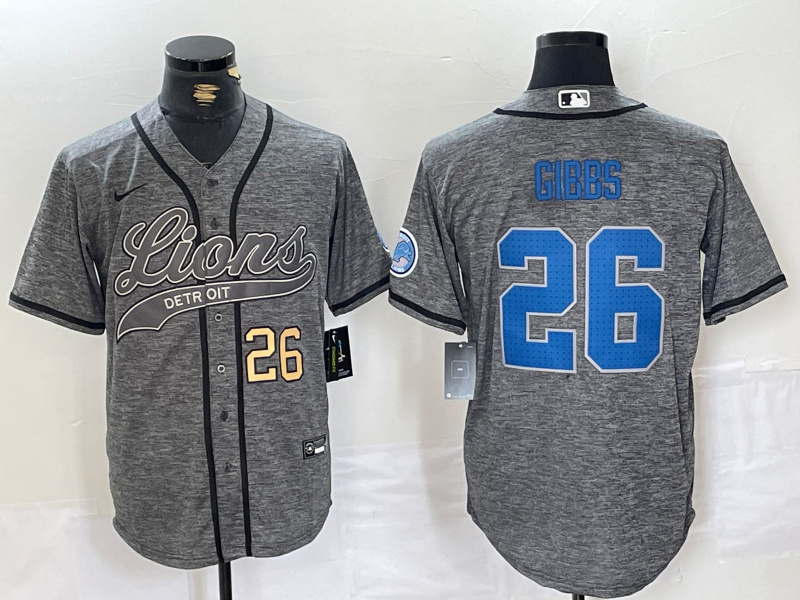 Men's Detroit Lions #26 Jahmyr Gibbs Grey Cool Base Stitched Baseball JerseyS 1 Men's Detroit Lions #26 Jahmyr Gibbs Grey Cool Base Stitched Baseball JerseyS 1
