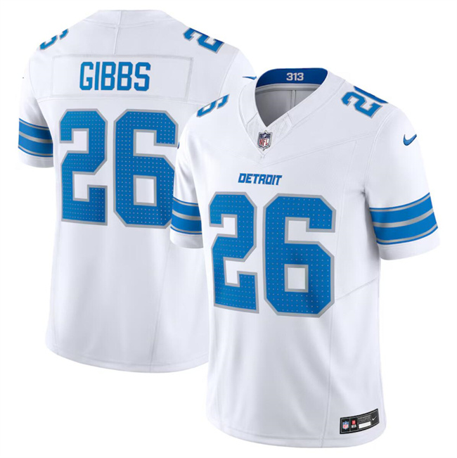 Men's Detroit Lions #26 Jahmyr Gibbs White 2024 F.U.S.E. Vapor Limited Stitched Jersey1 Men's Detroit Lions #26 Jahmyr Gibbs White 2024 F.U.S.E. Vapor Limited Stitched Jersey1