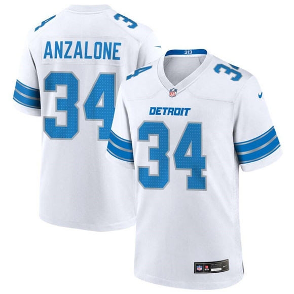 Men's Detroit Lions #34 Alex Anzalone White Stitched Game Jersey Men's Detroit Lions #34 Alex Anzalone White Stitched Game Jersey